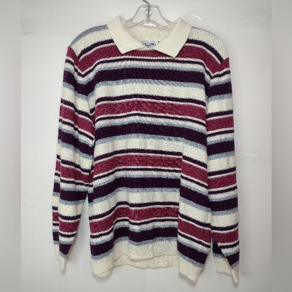 Alfred Dunner Women's Crewneck Sweater - Burgundy, Navy, and Cream Stripe (1X)